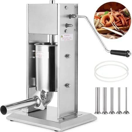 VEVOR Manual sausage Stuffer Maker 7L Capacity Two Speed Vertical Meat Filler Stainless Steel with 5 Stuffing Nozzles, Commercia
