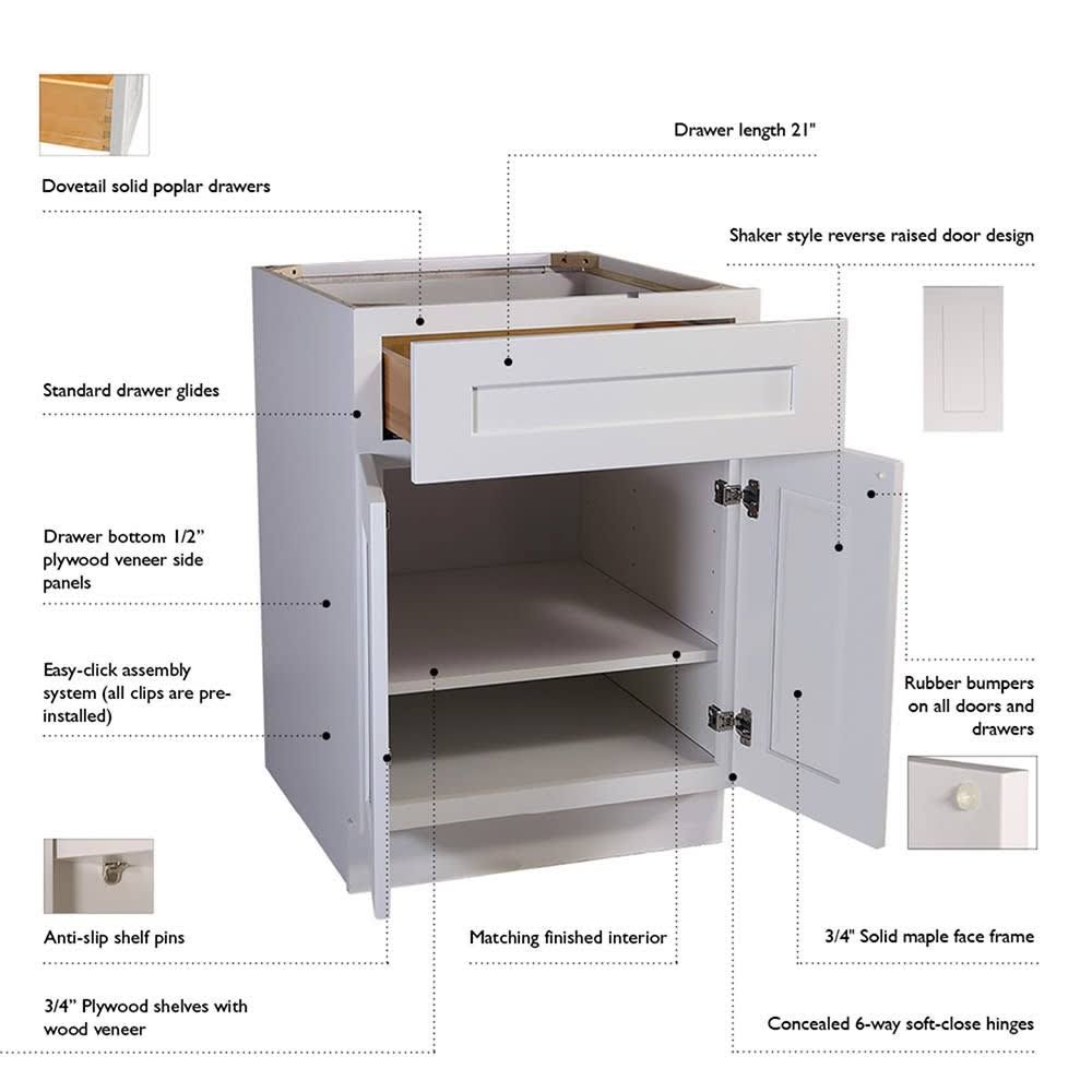 White Shaker Kitchen Base Cabinet 18x22 B9843