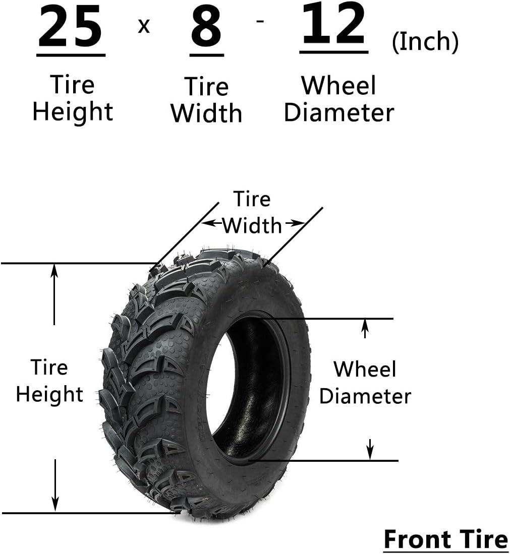 Set of 4 All Terrain ATV UTV Tires 25x8-12 Front & 25x10-12 Rear 6PR Mud I2807