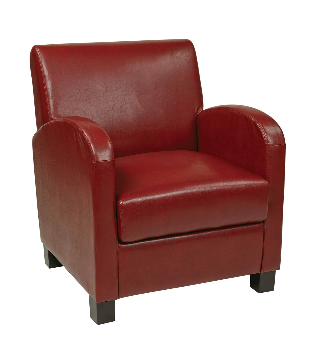 Club Chair, Crimson Red Bonded Leather with Espresso Legs Y9349