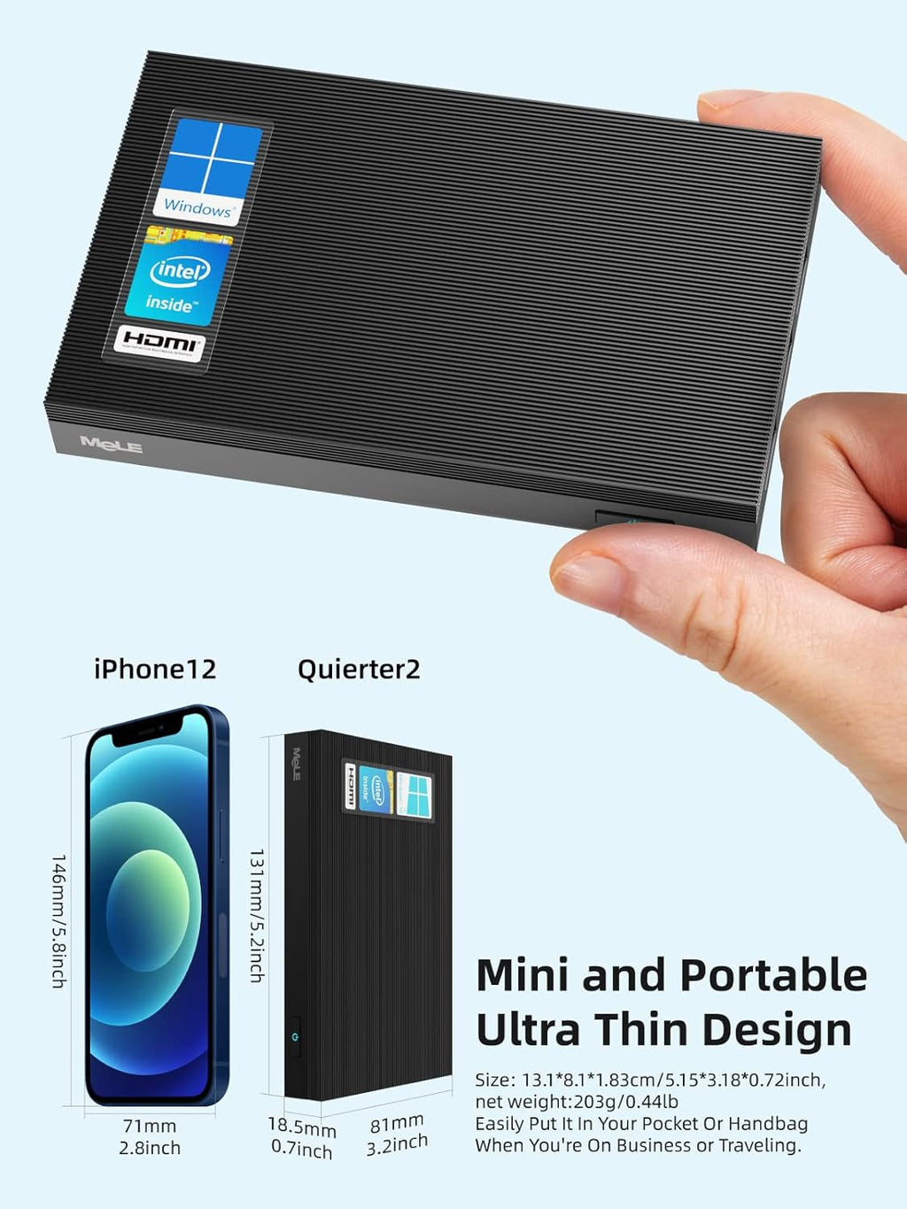 Fanless Mini PC Windows 11 Pro 8GB 512GB 4K Dual HDMI I316783