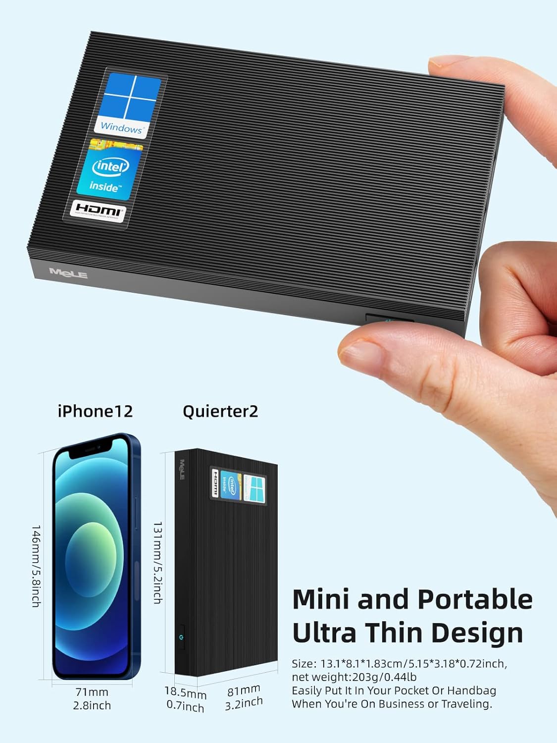 Fanless Mini PC Windows 11 Pro 8GB 512GB 4K Dual HDMI I316783