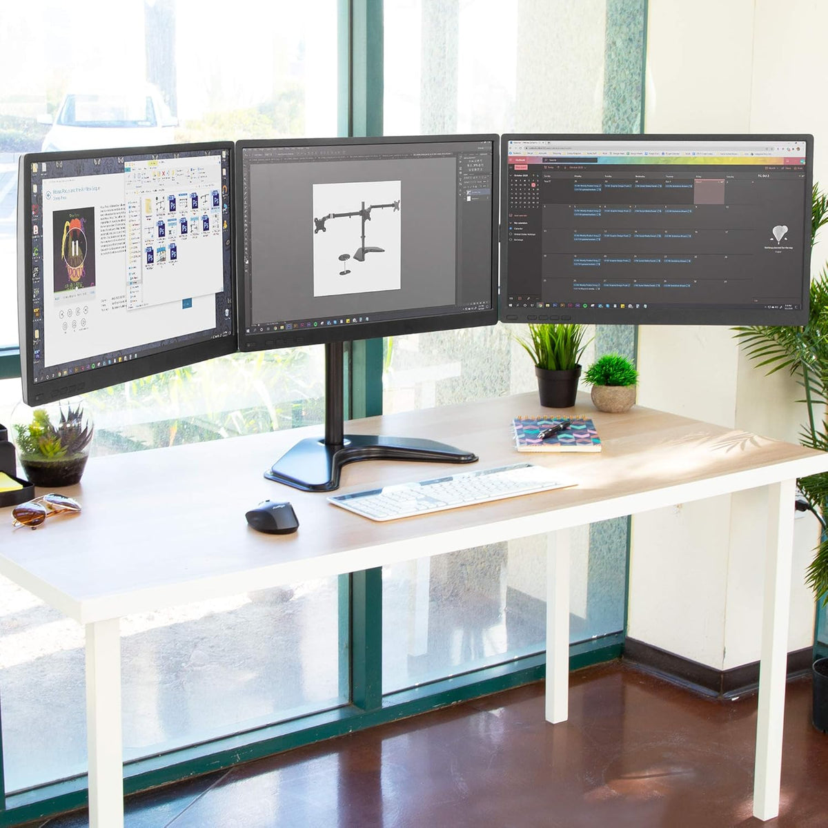 Triple Monitor Stand Freestanding Desk Mount for 27 Inch Monitors, VESA 75 100 G8162