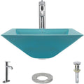 Rene R5-5003-CER-R9-7001 16-1/2x22 Glass Vessel Bathroom Sink with Vessel Faucet Cerulean / Chrome