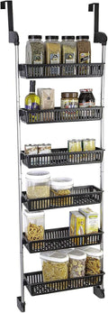 Smart Design Over The Door Pantry Organizer Rack w/ 6 Baskets - Steel & Resin Construction w/ Hooks - Hanging - Cans, Spice, Storage, Closet - Kitchen (18.5 x 63.2 Inch) [White] Pack of 2