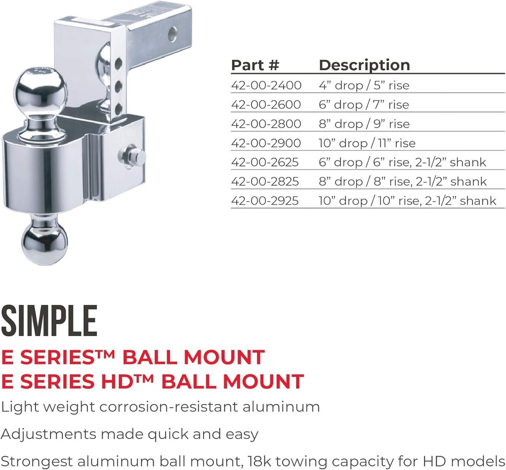 Adjustable Aluminum Ball Mount with 4 Inch Drop and 2 Inch Shank W78521