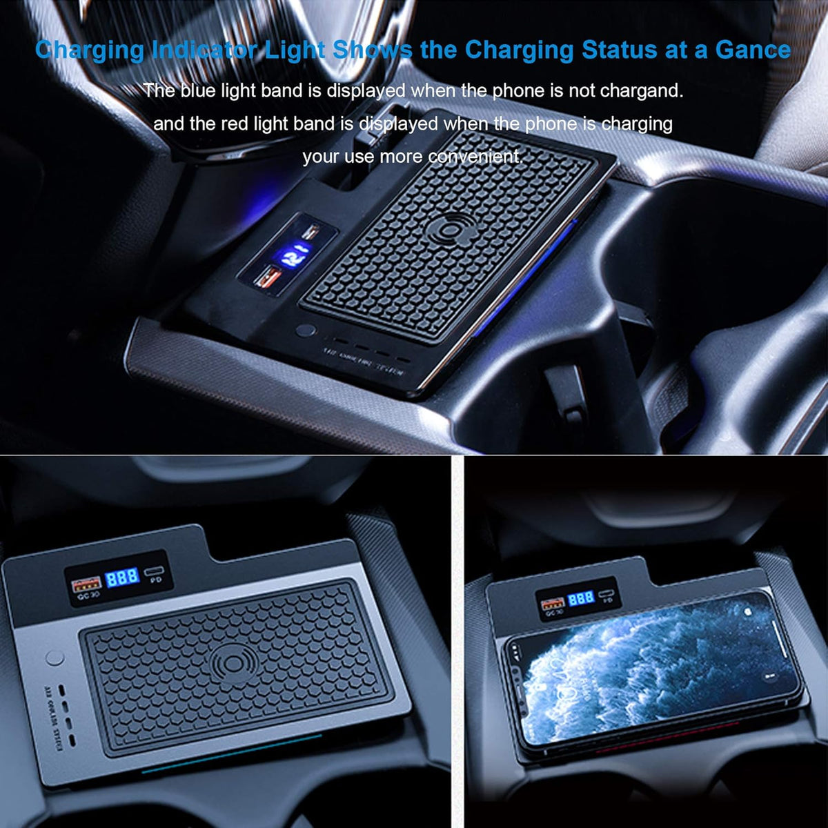 Wireless Car Charger for Honda CRV 2017-2019, Center Console Holder with USB Ports, Pack of 2 O3015