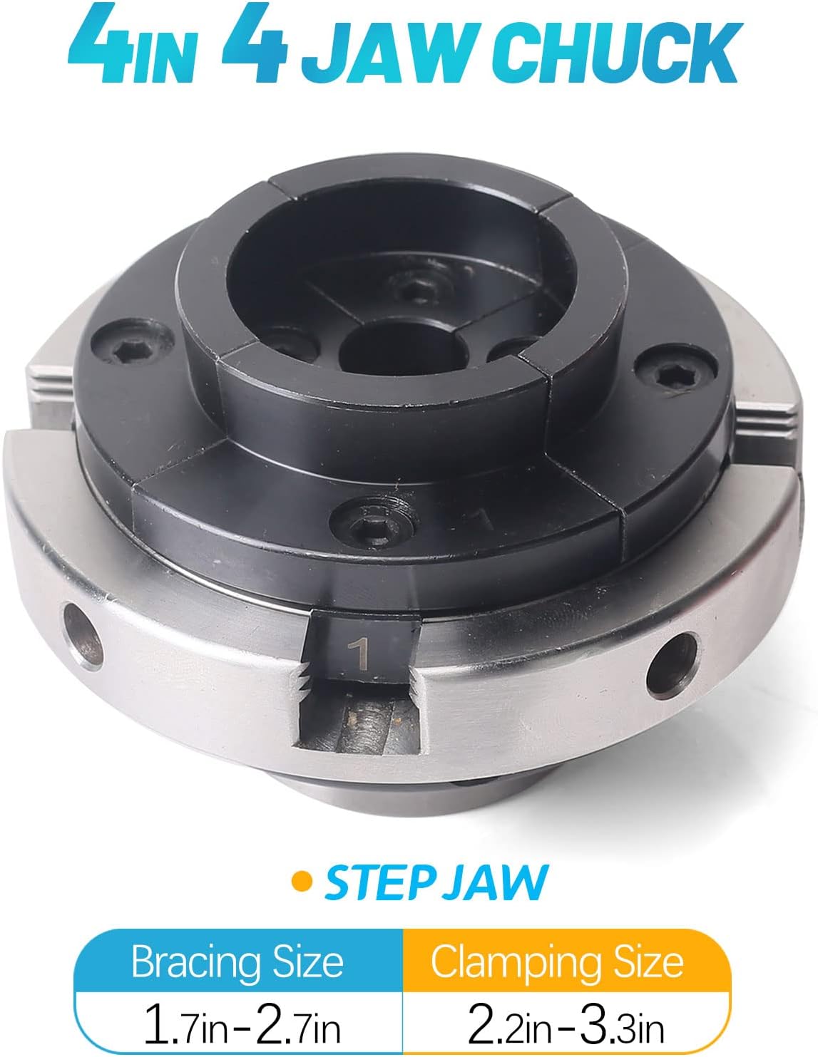 4 Inch Wood Lathe Chuck Set, 5 Interchangeable 4-Jaw, 1"x8Tpi & 3/4"x16Tpi Adapter Q601