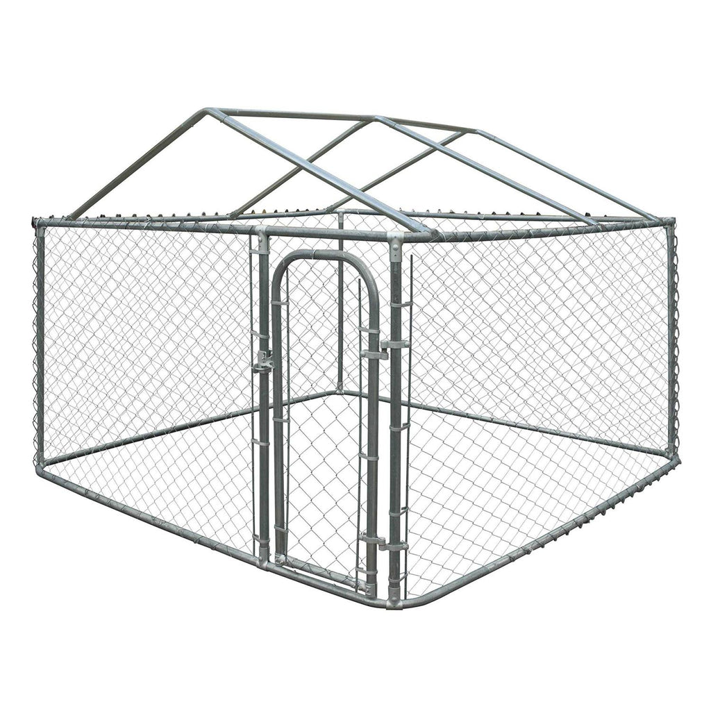7.5 x 7.5 ft Steel Chain Link Dog Kennel with Roof Frame, Galvanized X2566