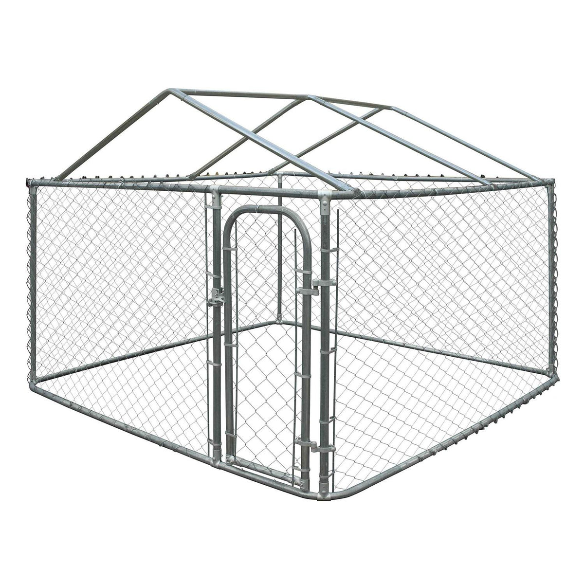 7.5 x 7.5 ft Steel Chain Link Dog Kennel with Roof Frame, Galvanized X2566