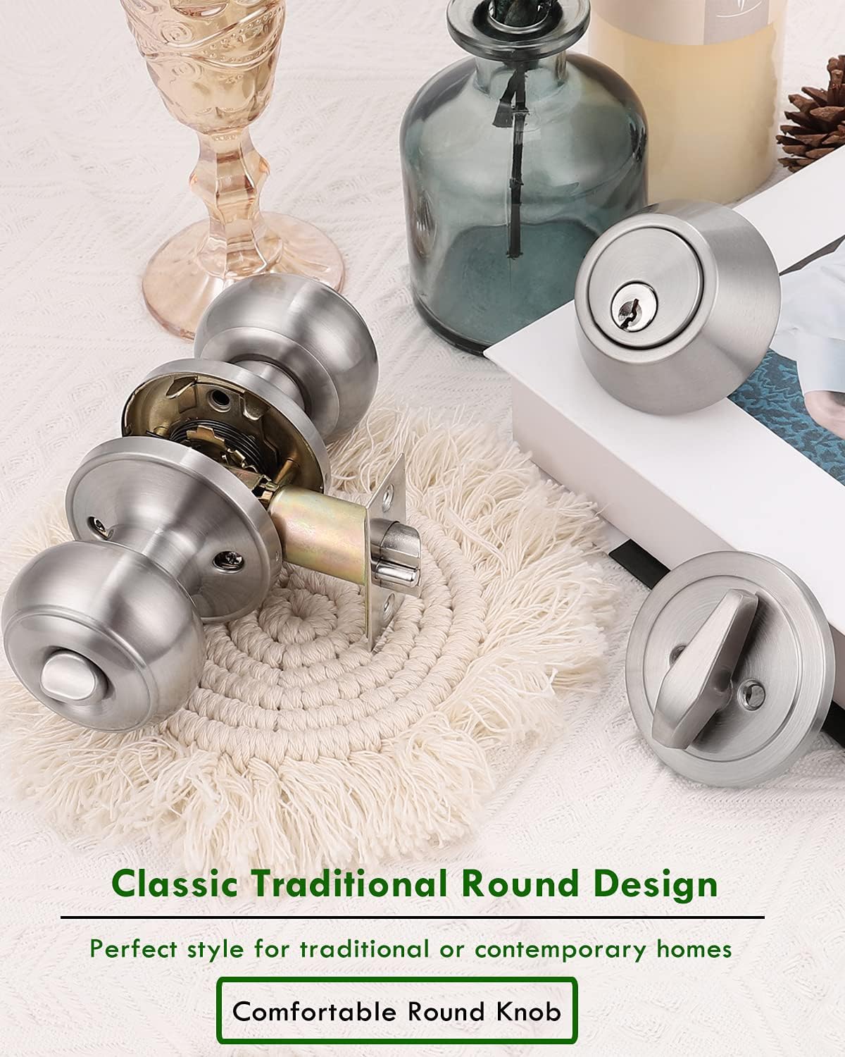 Entry Door Knob and Deadbolt Combo Set, Satin Nickel, Keyed Alike W796