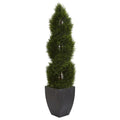 Nearly Natural 5 ft. High Indoor/Outdoor Double Pond Cypress Spiral Topiary Artificial Tree in Black Wash Planter