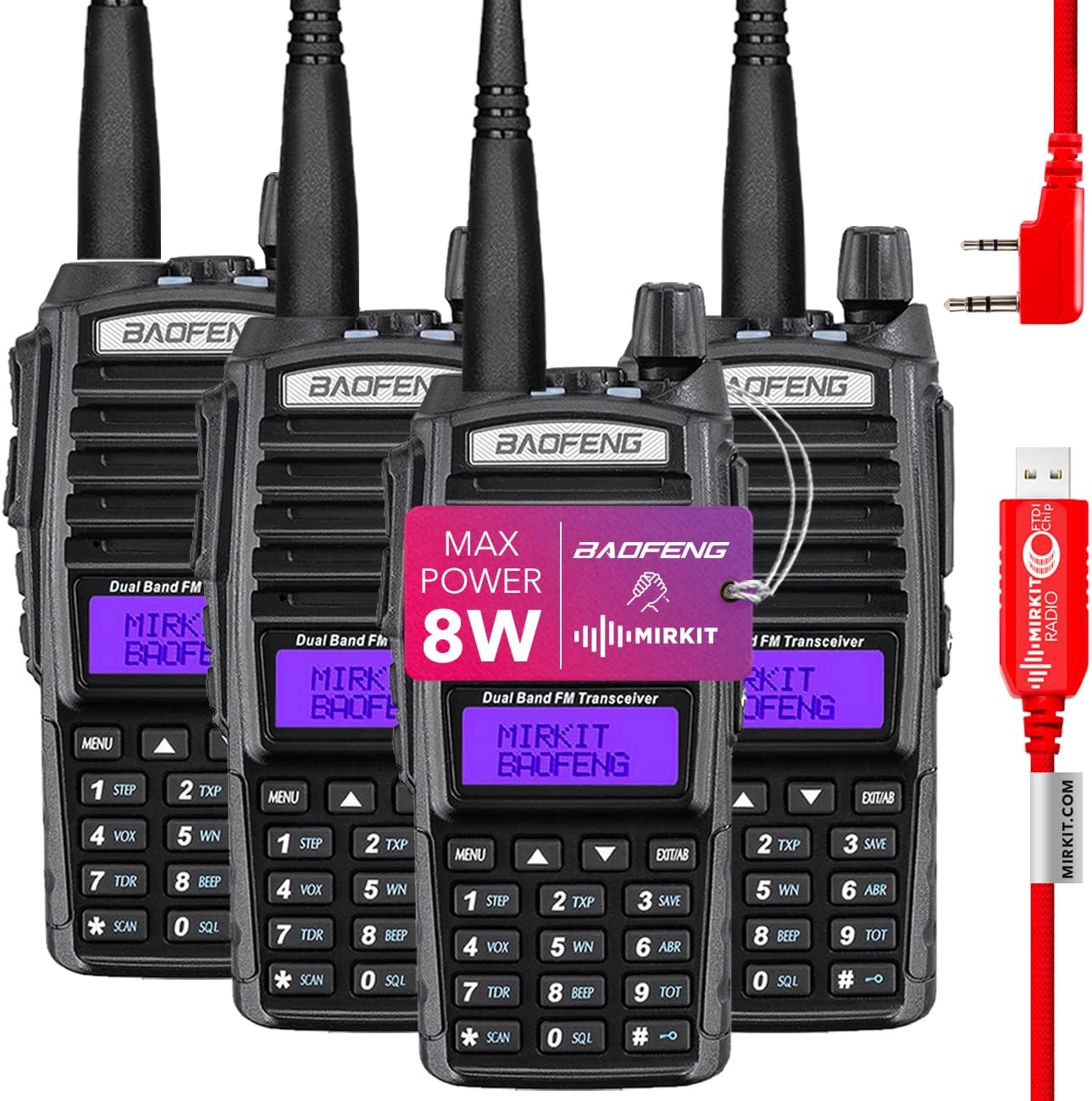 Ham Radio Two Way Radio with 2800 mAh Battery, 8 Watt Max Power, Pack of 2 F735