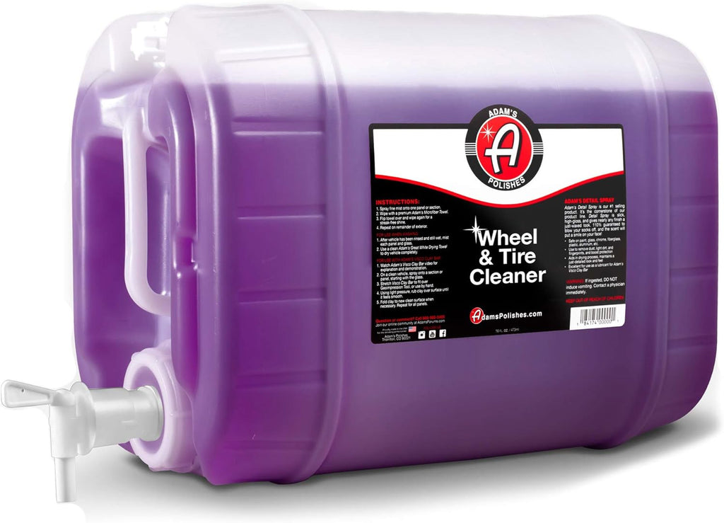 Adam’s Wheel & Tire Cleaner 5 Gallon - Professional All in One Tire & Wheel Cleaner W/Wheel Brush & Tire Brush | Car Wash Wheel Cleaning Spray for Car Detailing | Safe On Most Rim Finishes