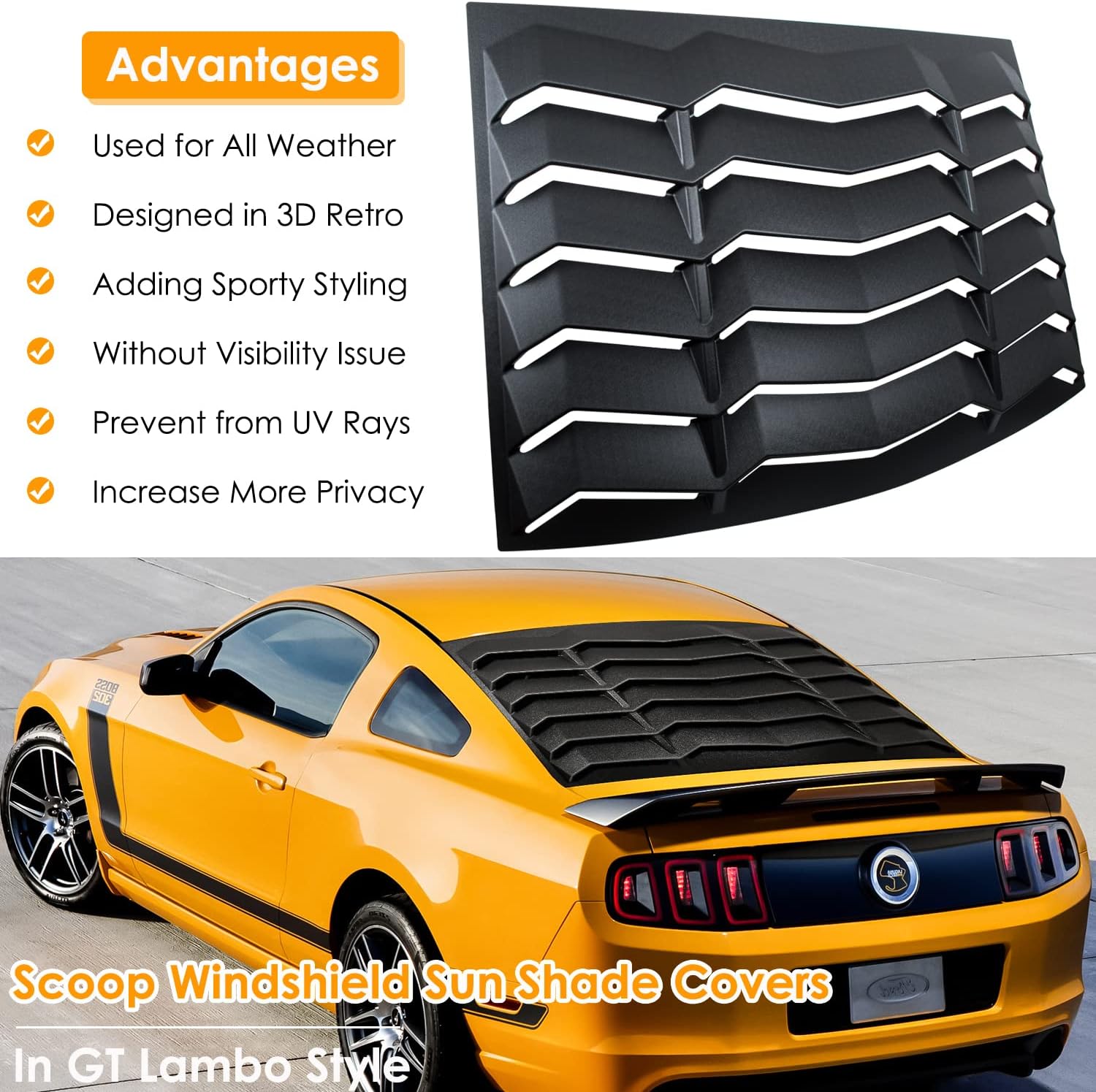 Rear Window Louver for Ford Mustang 2005-2014, ABS Matte Black I936