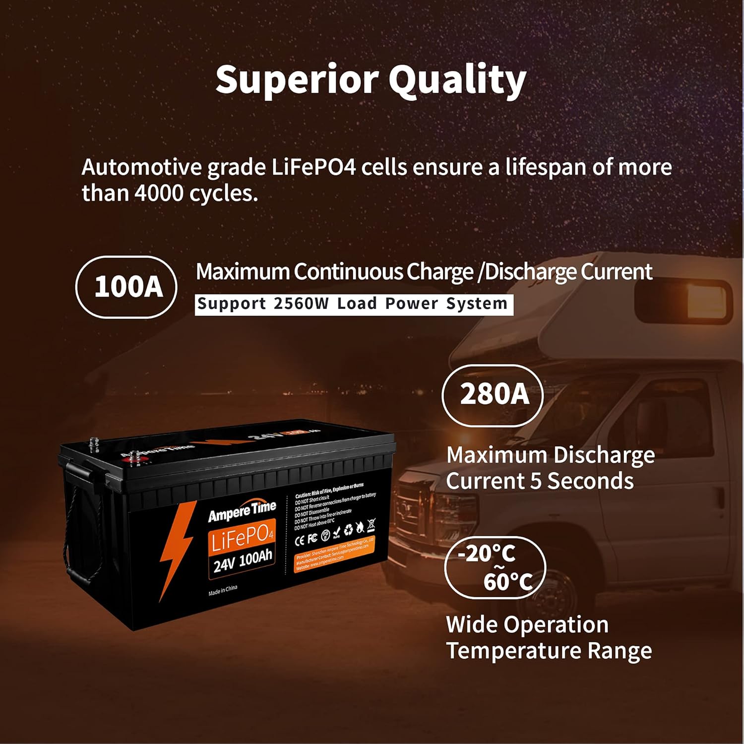 24V 100Ah LiFePO4 Deep Cycle Lithium Battery with Built-in 100A BMS Z75485