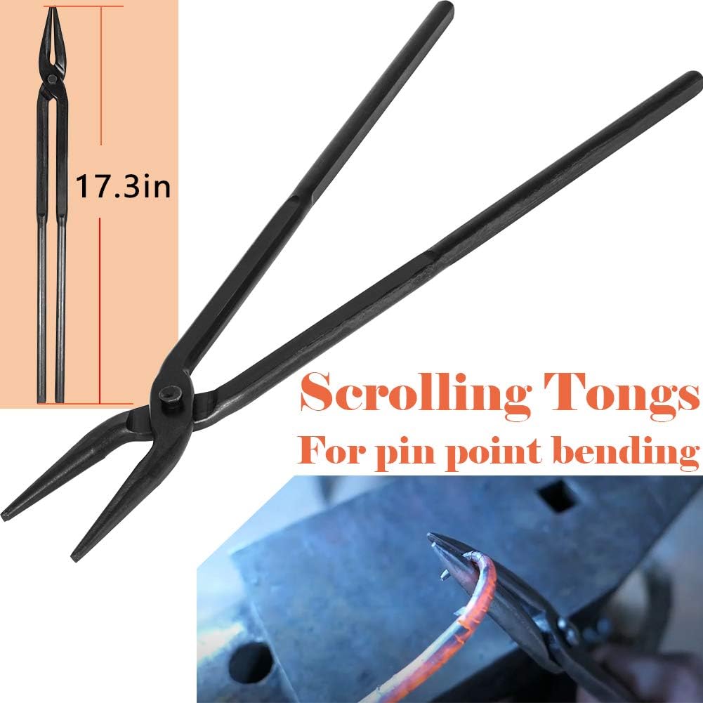 Blacksmith Forge Tongs Set, 6 Pcs with V-Bit, Flat Jaw, Pick Up, and Scroll Tongs C436193