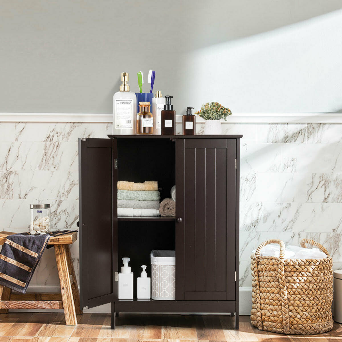 Bathroom Floor Storage Cabinet with Double Doors G1658
