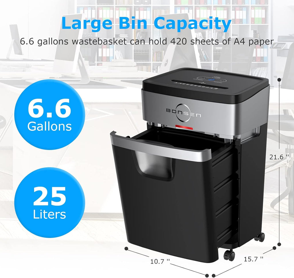 Paper Shredder, Heavy Duty Cross-Cut for Office, 6.6 Gallons Pullout Basket N68281