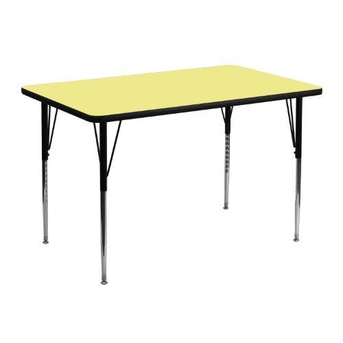 Flash Furniture 30W x 48L Rectangular Yellow Thermal Laminate Activity Table - Standard Height Adjustable Legs