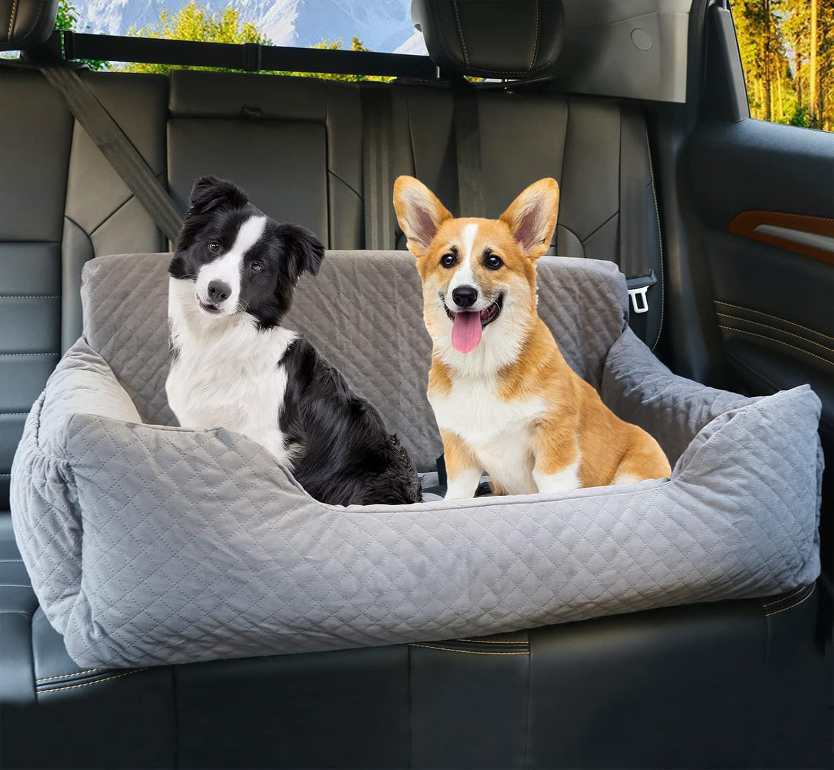 Dog Car Seat for Large or Two Small Dogs, Travel Booster Bed with Storage C113814