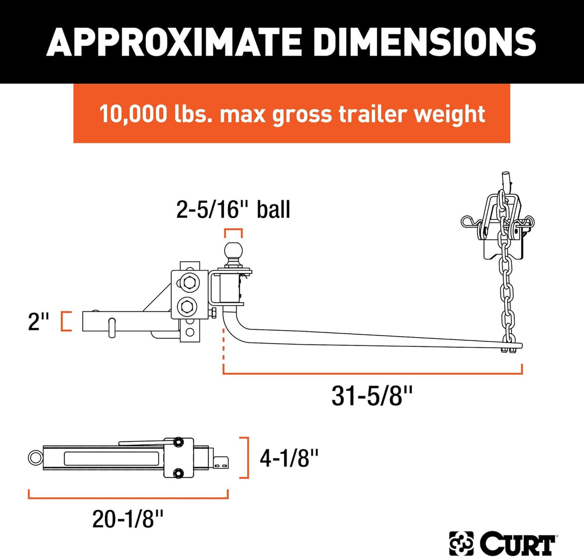 Round Bar Weight Distribution Hitch with Sway Control, 10K, 2-in Shank I3375