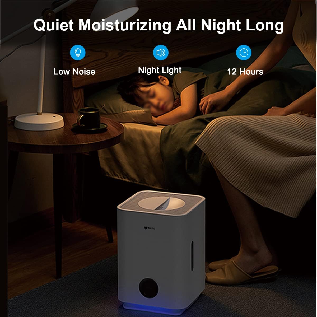 Cool Mist-Free Evaporative Humidifier for Bedroom Large Room, 3L Top Fill, Quiet F186