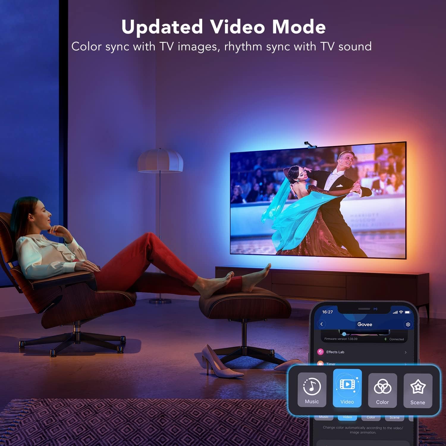 TV LED Backlights with Camera, RGBIC Wi-Fi for 55-65 inch TVs, App Control, Music Sync R85814