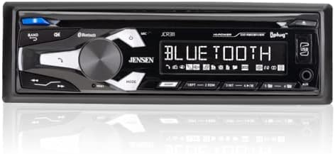 JENSEN JCR311 10 Character LCD Single DIN Car Stereo Receiver | Push to Talk Assistant | Bluetooth Hands Free Calling & Music Streaming | AM/FM Radio | USB Playback & Charging | CD player