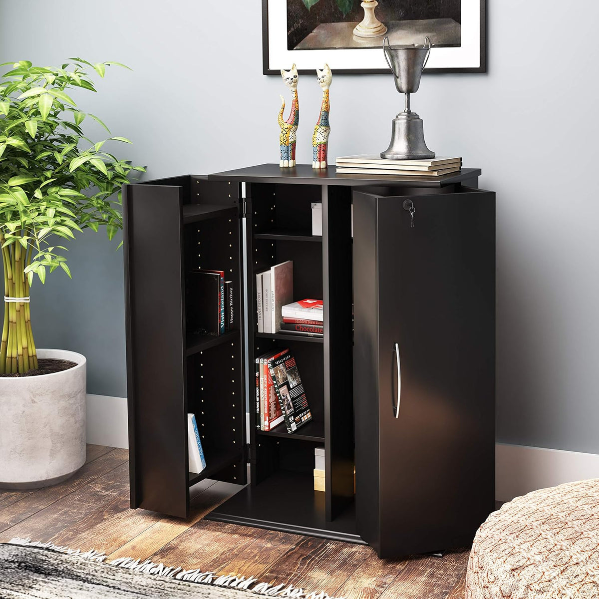 Locking Media Storage Cabinet, Black Q9785