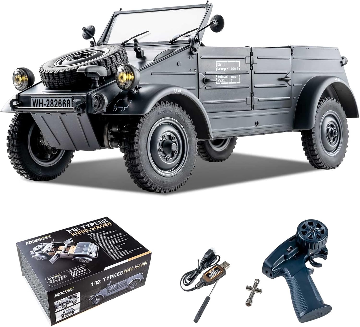 RocHobby RC Crawler 1/12 Kubelwagen Type 82 Model Car RC Rock Crawler RC Hobby Grade RC RTR Hobby RC Crawler RC Cars Remote Control Car with LED 2.4Ghz Lights Battery for Adults