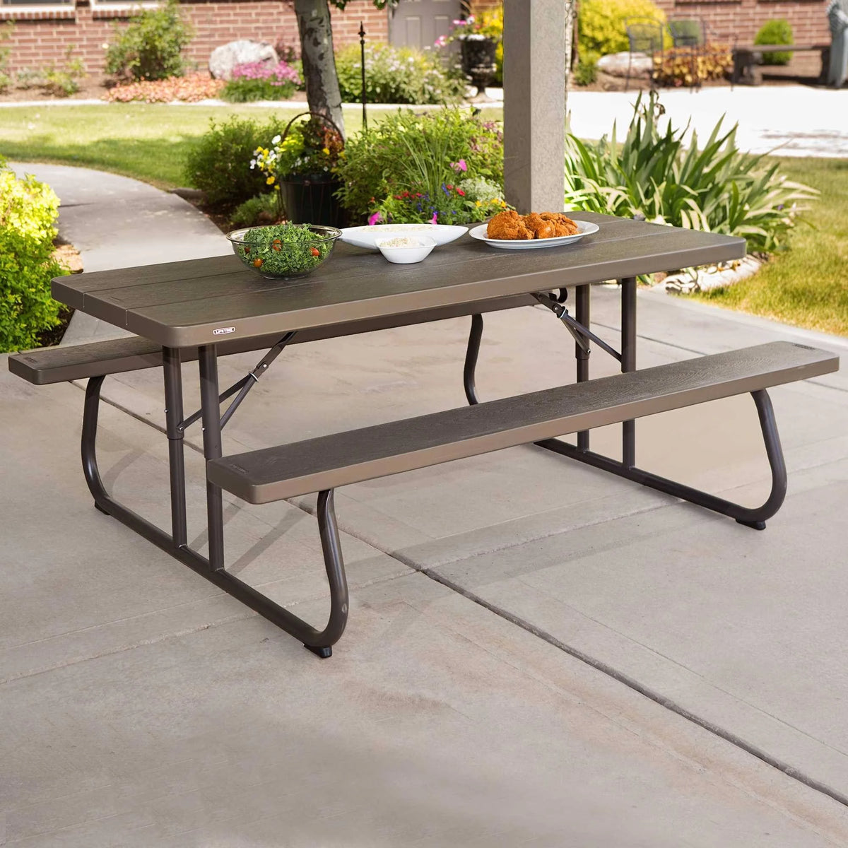 Folding Picnic Table 6-Foot Dark Brown M60577