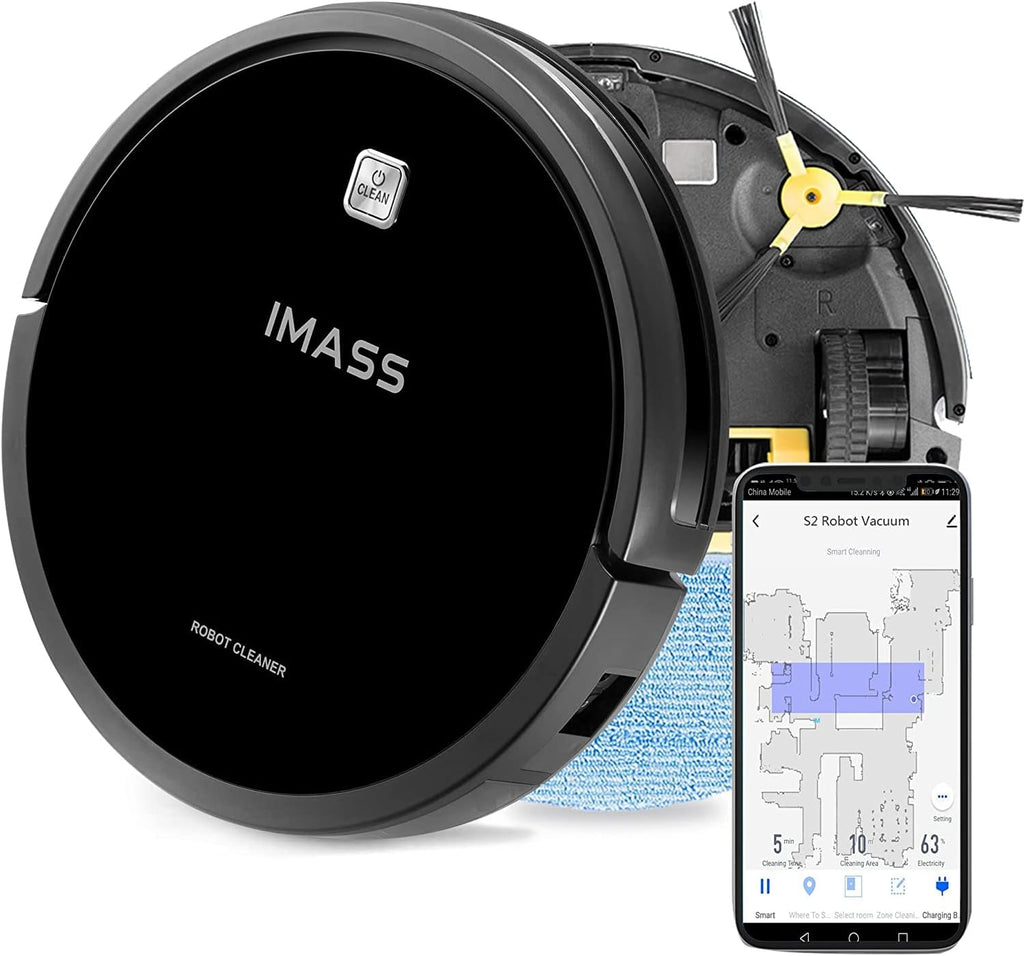 IMASS Robot Vacuum and Mop, Smart Path Planning Robot Vacuum Cleaner, 2600Pa High Suction and Self-Charging, Robot Vacuum Supports Alexa, Good for Pet Hair, Hard Floors and Low Pile Carpets.