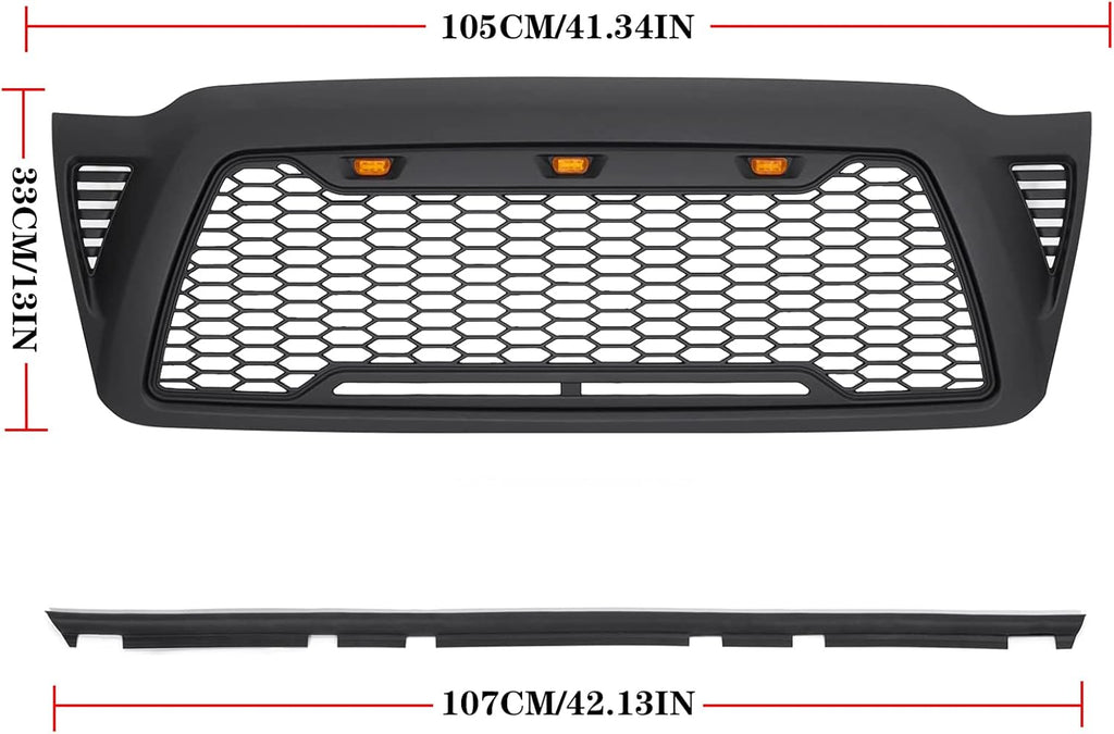Mesh Grille Front ABS for Toyota Tacoma 2005-2011 with 3 LED Lights B3005