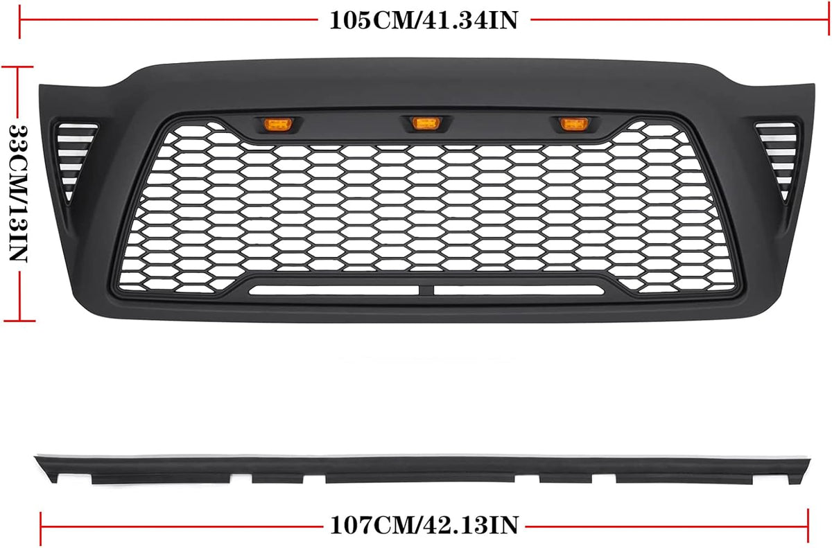 Mesh Grille Front ABS for Toyota Tacoma 2005-2011 with 3 LED Lights B3005
