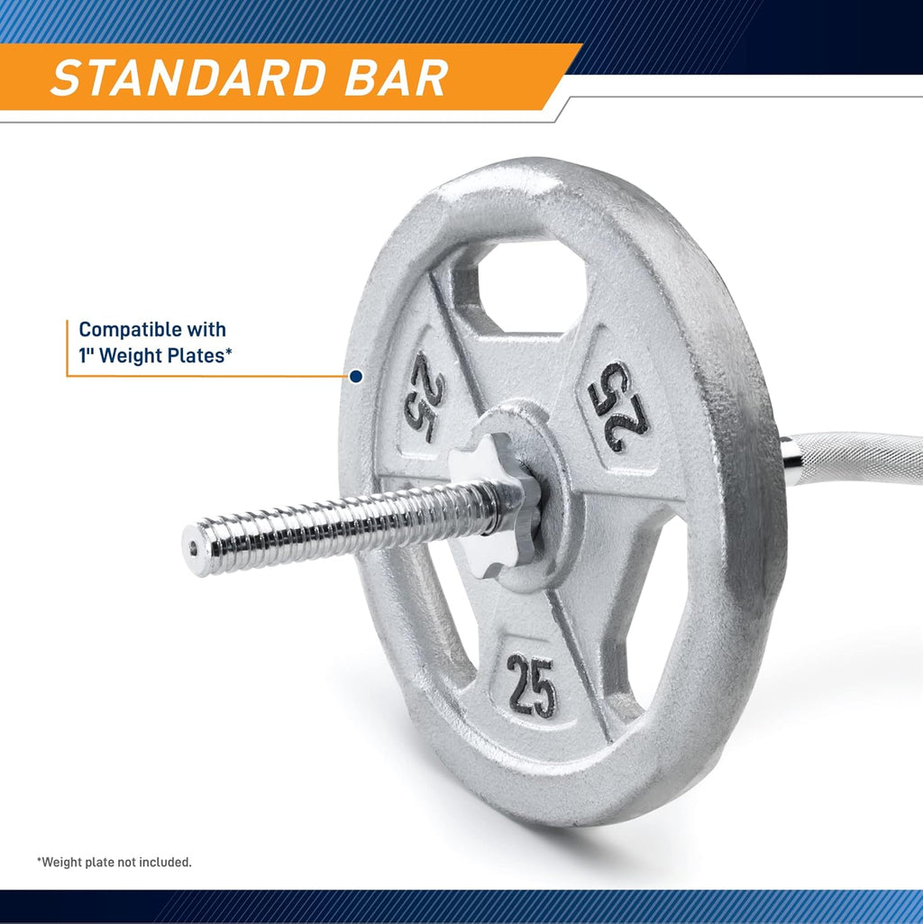 Threaded Chrome Steel Curl Bar with Collars for Standard Plates, 48 inch, 2 Pack U5713