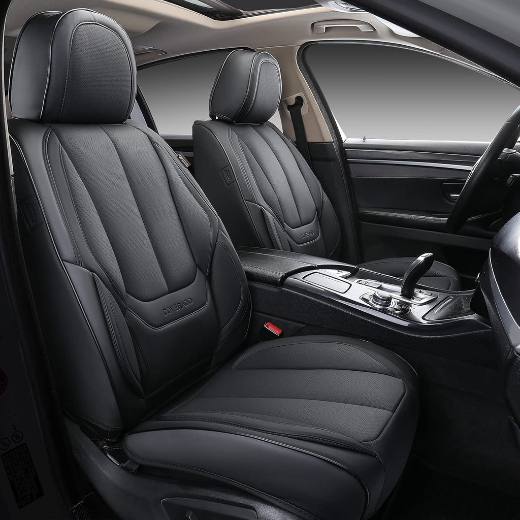 Coverado Front Seat Covers 2 Pieces, Waterproof Nappa Leather Car Seat Protectors Auto Interior, Universal Fit for Most Sedans SUV Pick-up Truck, Black