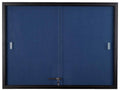Locking Bulletin Board, 48 inch x 36 inch, Blue Fabric, Sliding Glass Doors (fbsd43bkbl), Black