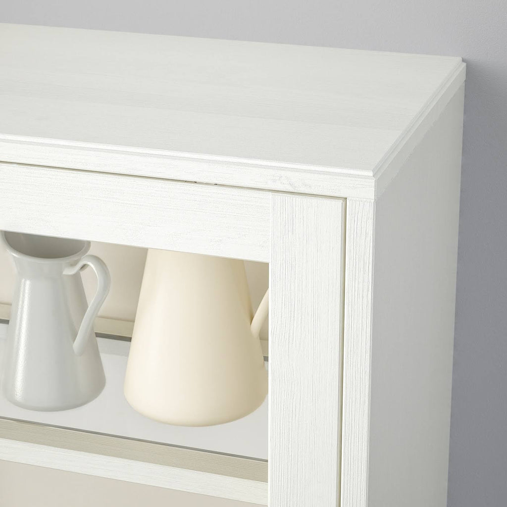 Glass-Door Cabinet with Base, White Clear Glass M982