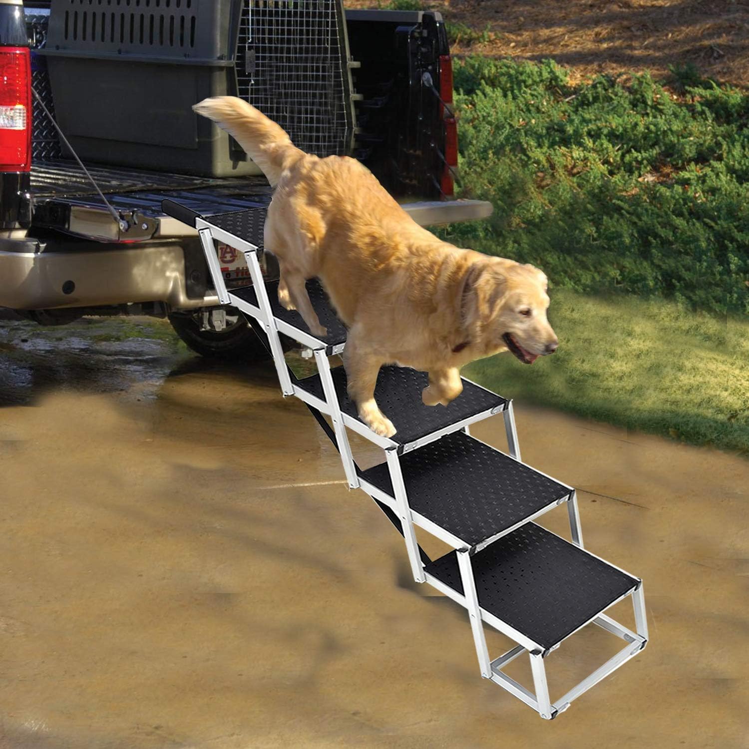 Foldable Aluminum Dog Stairs for Large Dogs, Non-Slip Car Steps E61889