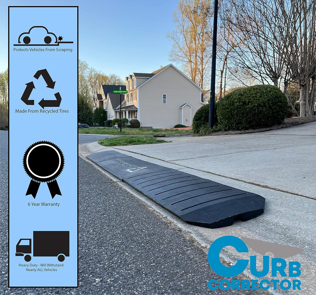 Driveway Curb Ramps – Low Profile Car Ramps – 3 Piece Expandable Set – Heavy Duty Recycled Rubber G24356