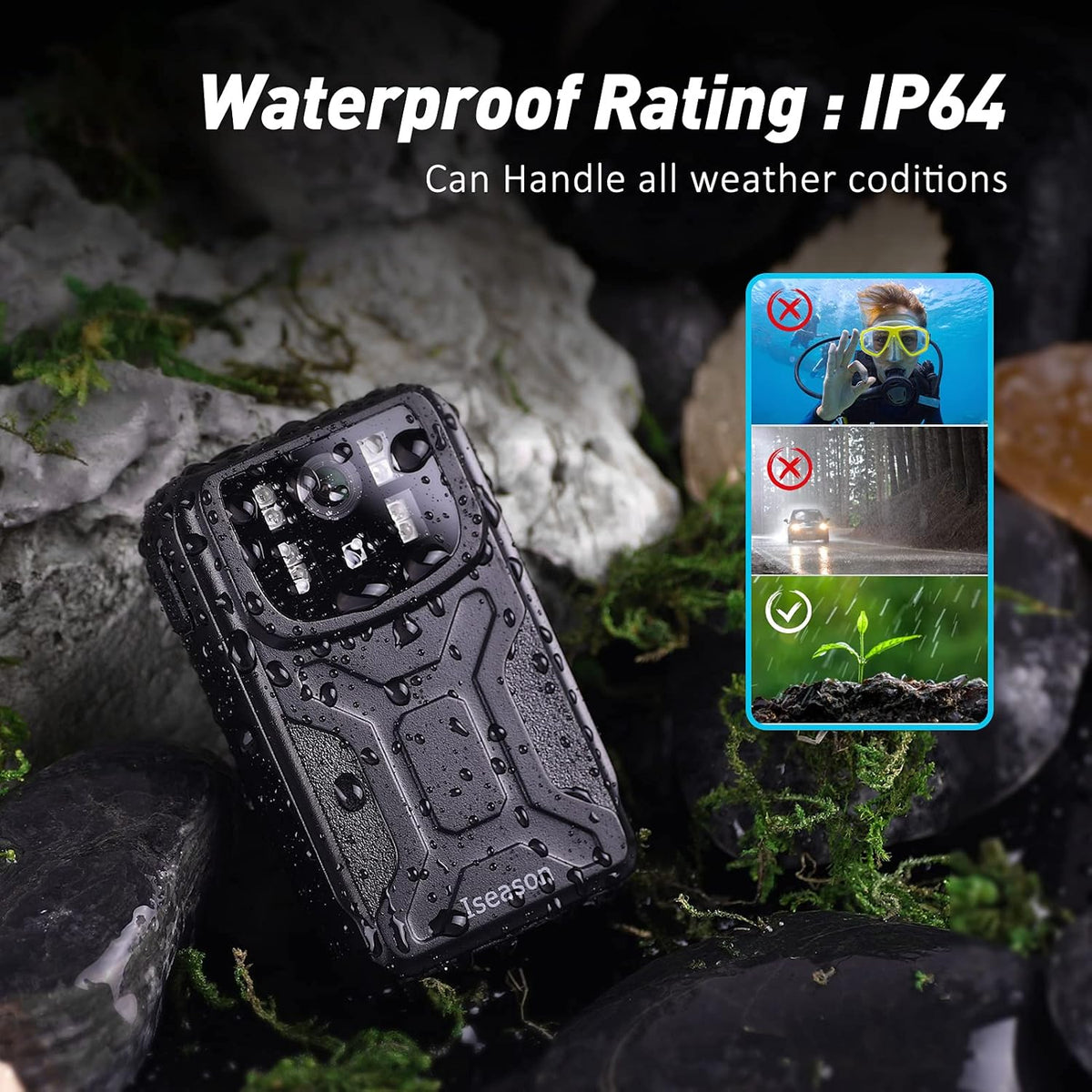 Body Camera with Audio Recording, Night Vision, 32G Memory W993022