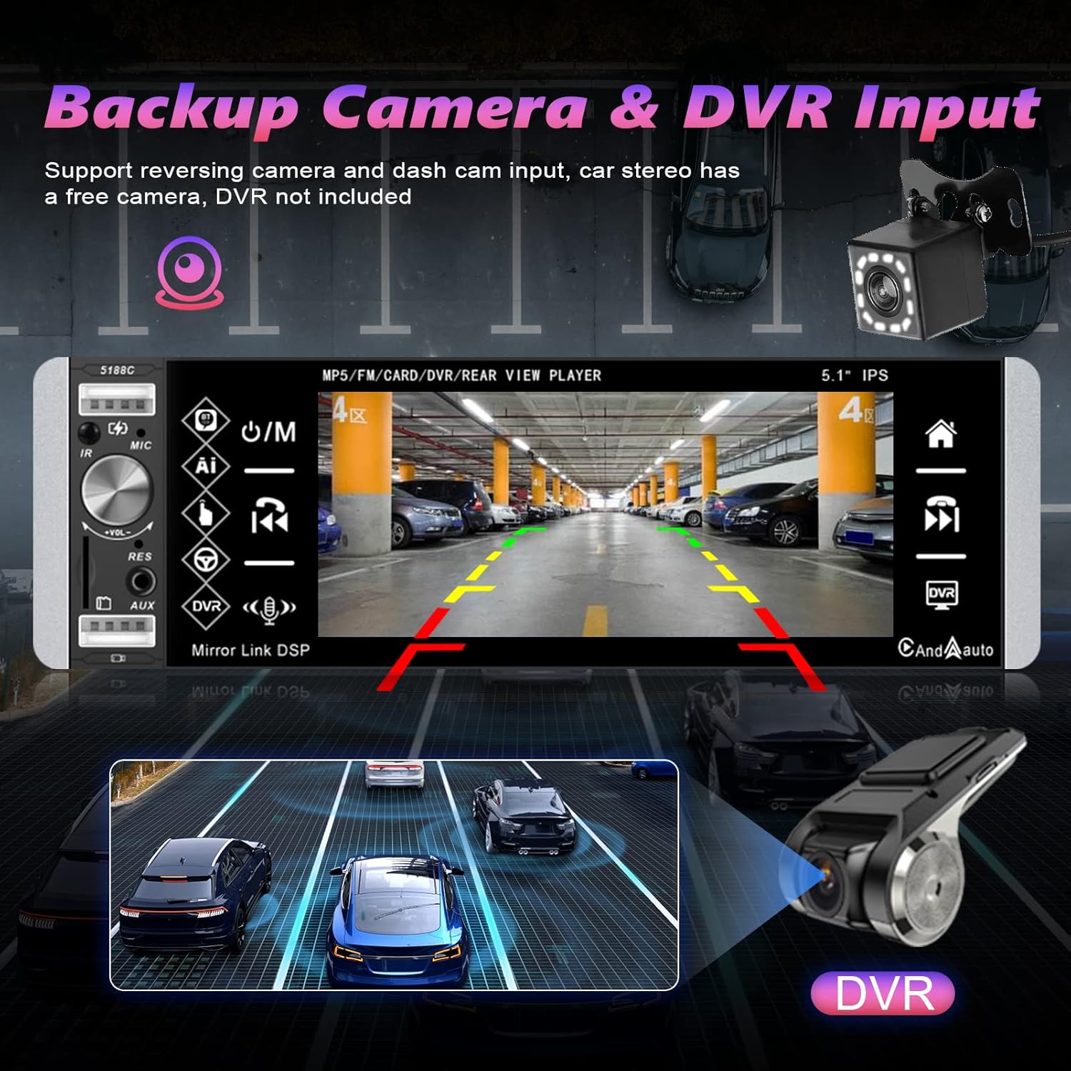 5.1 Inch Single Din Car Stereo Touchscreen Radio with Carplay, Android Auto, Bluetooth and Backup Camera A44512