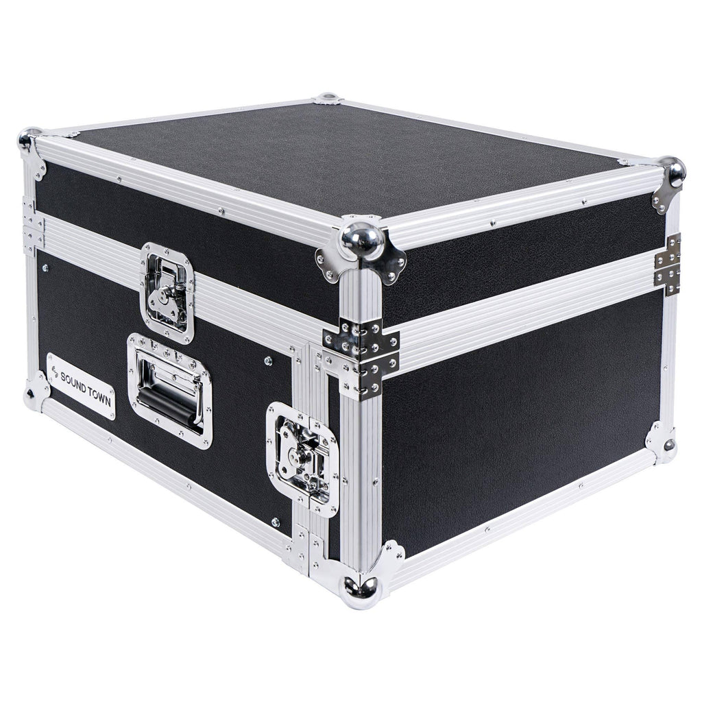 Sound Town 4U PA DJ Rack/Flight/Road Case with 11U Slant Mixer Top, 20 Rackable Depth, 4-Space Size (stmr-4us)
