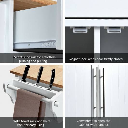 Kitchen Island Cart with Wood Top Rolling Storage Cabinet R852854