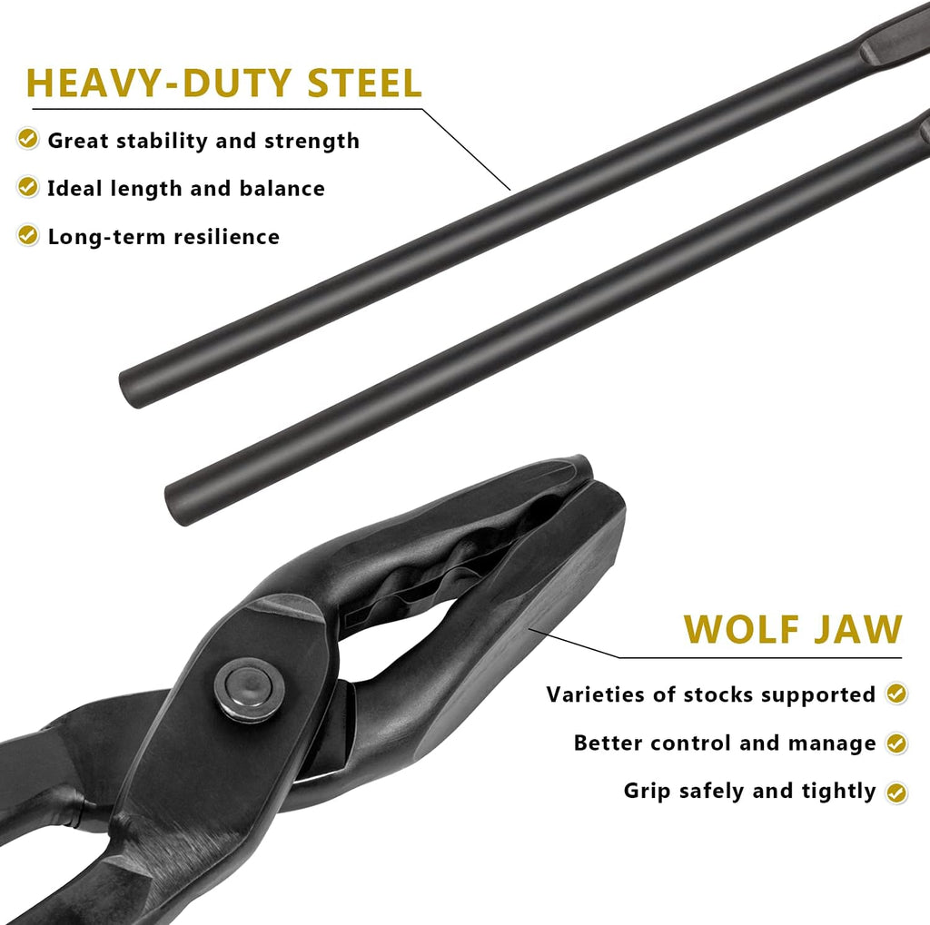 17" Wolf Jaw Tongs and Hammer Tool Set for Blacksmith Bladesmith Forge C58092
