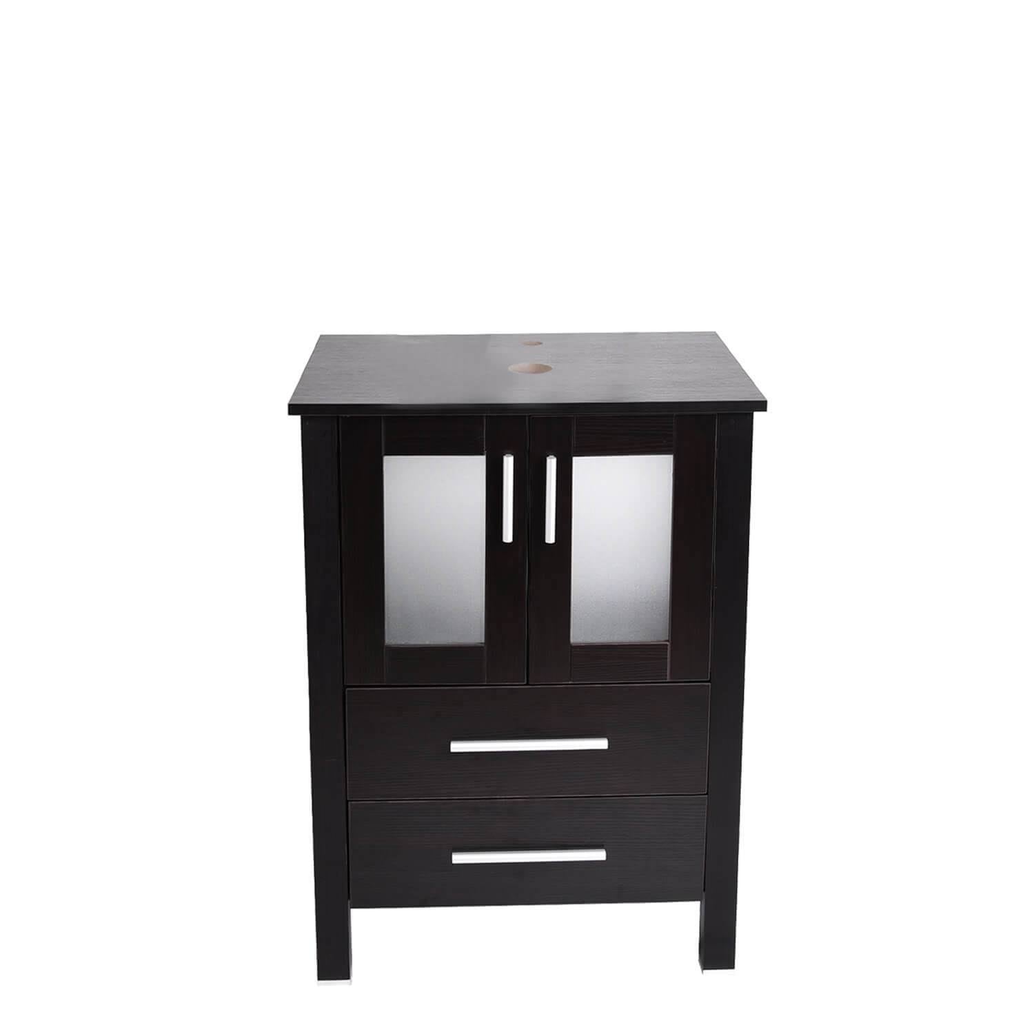 Puluomis 24 inch Bathroom Vanity Combo Modern MDF Cabinet, Dark Brown Fixture Pedestal Cabinet, Black