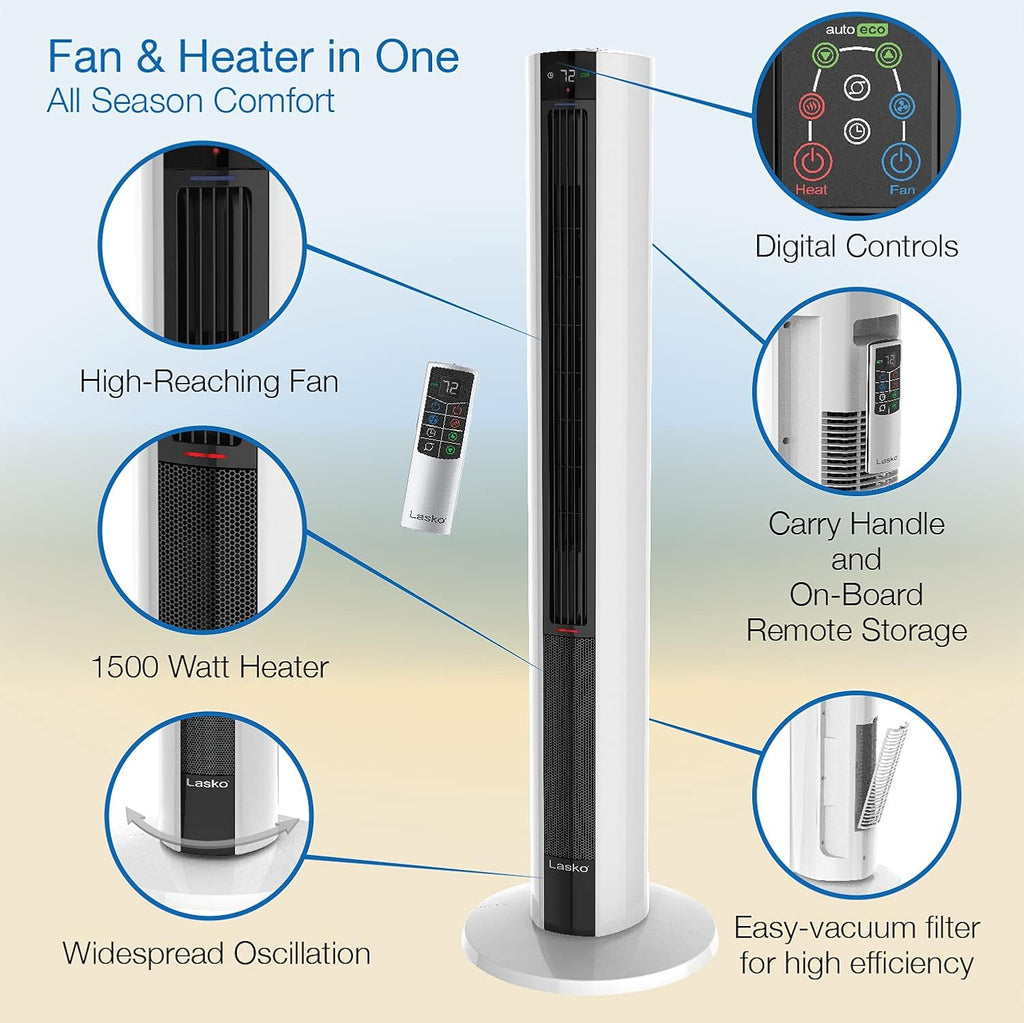 Tower Fan and Space Heater Combo, 42 Inch, Black White K609628