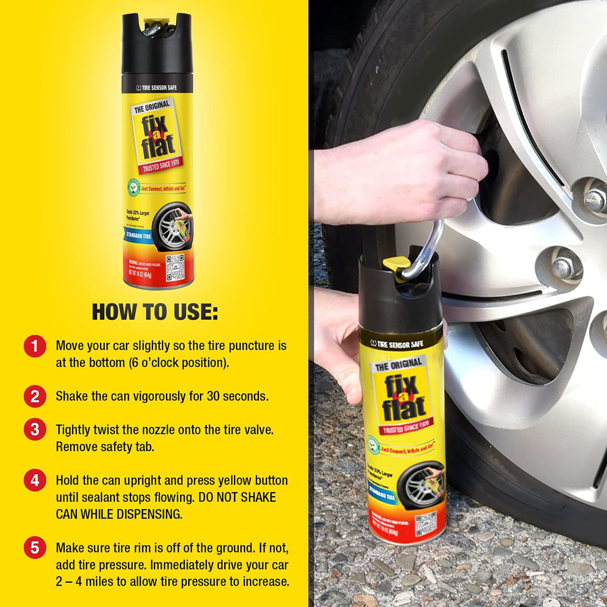Emergency Flat Tire Repair and Inflator for Standard Cars, 16 oz, 6-Pack L9116