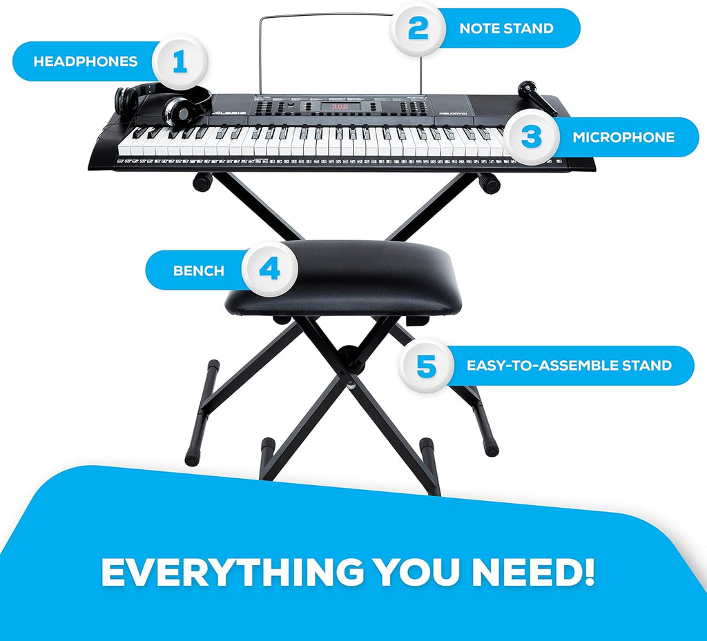 61 Key Digital Piano Keyboard with Speakers, Stand, Bench, Headphones and Microphone R85688